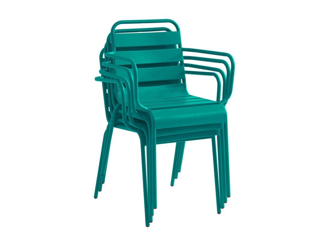 Vente Unique Salle à Manger De Jardin En Métal - Une Table D.110 Cm Et 4 Fauteuils Empilables - Bleu Canard - MIRMANDE De MYLIA