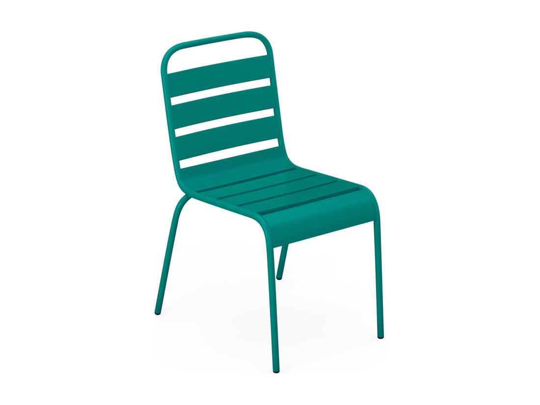 Vente Unique Salle à Manger De Jardin En Métal - Une Table D.110 Cm Et 4 Chaises Empilables - Bleu Canard - MIRMANDE De MYLIA