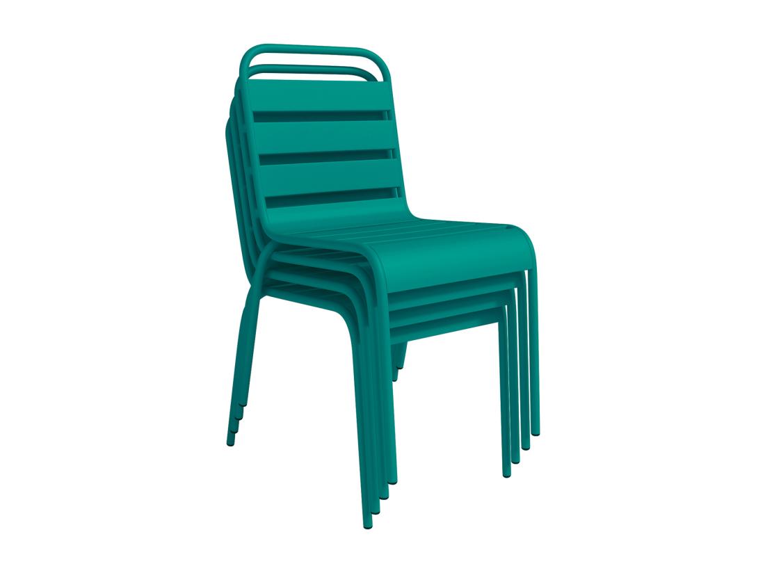 Vente Unique Salle à Manger De Jardin En Métal - Une Table D.110 Cm Et 4 Chaises Empilables - Bleu Canard - MIRMANDE De MYLIA