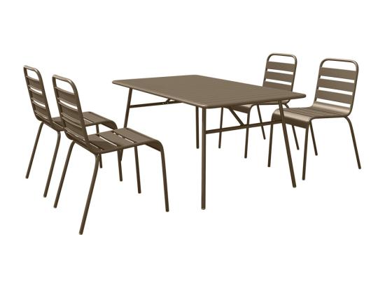 Vente Unique Salle à Manger De Jardin En Métal - Une Table L.160 Cm Et 4 Chaises Empilables - Taupe - MIRMANDE De MYLIA