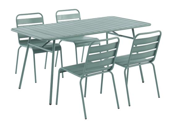 Vente Unique Salle à Manger De Jardin En Métal - Une Table L.160 Cm Et 4 Chaises Empilables - Vert Amande - MIRMANDE De MYLIA