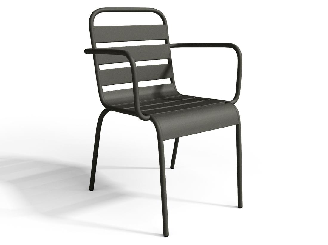 Vente Unique Salle à Manger De Jardin En Métal - Une Table L.160 Cm Avec 2 Fauteuils Empilables Et 4 Chaises Empilables - Gris Anthracite - MIRMANDE De MYLIA