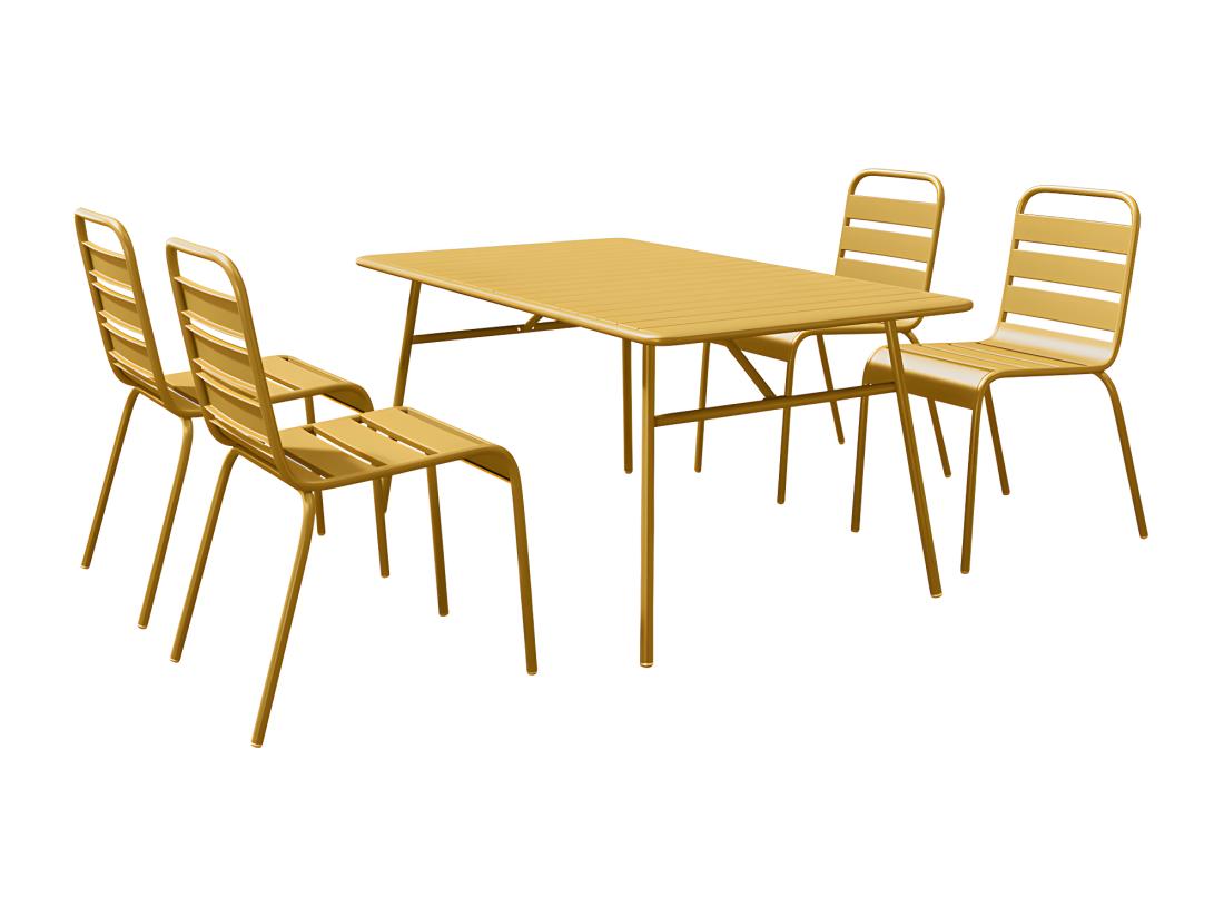 Vente Unique Salle à Manger De Jardin En Métal - Une Table L.160 Cm Et 4 Chaises Empilables - Jaune Moutarde - MIRMANDE De MYLIA