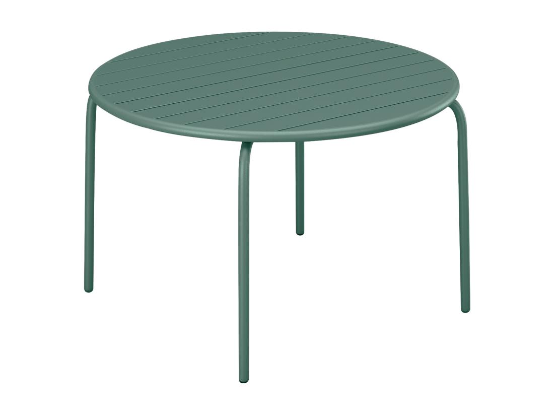 Vente Unique Salle à Manger De Jardin En Métal - Une Table Ronde D.130cm Et 6 Chaises Empilables - Vert Amande - MIRMANDE De MYLIA