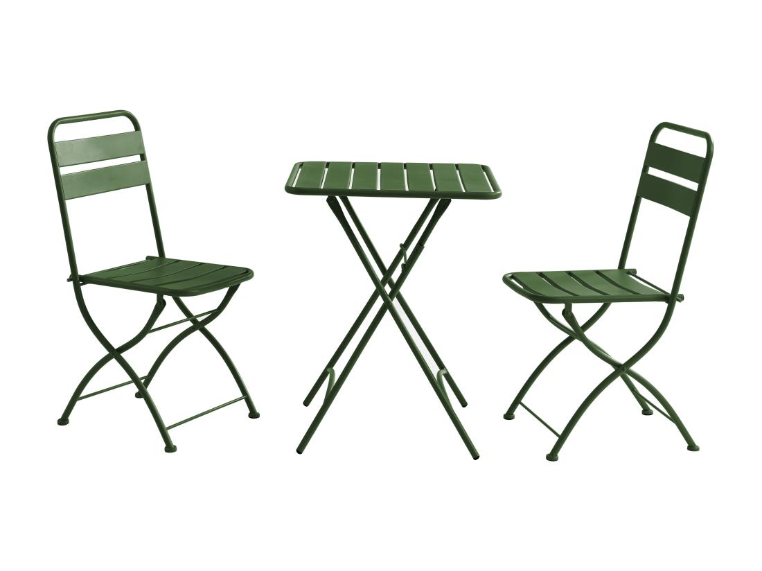 Vente Unique Salle à Manger De Jardin Pliante En Métal - Une Table L.60 Cm Et 2 Chaises Pliantes - Kaki - MIRMANDE De MYLIA