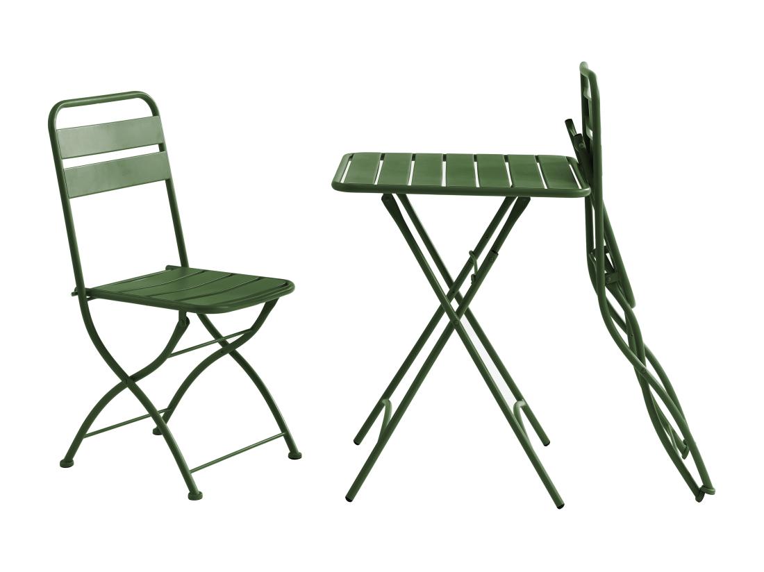 Vente Unique Salle à Manger De Jardin Pliante En Métal - Une Table L.60 Cm Et 2 Chaises Pliantes - Kaki - MIRMANDE De MYLIA