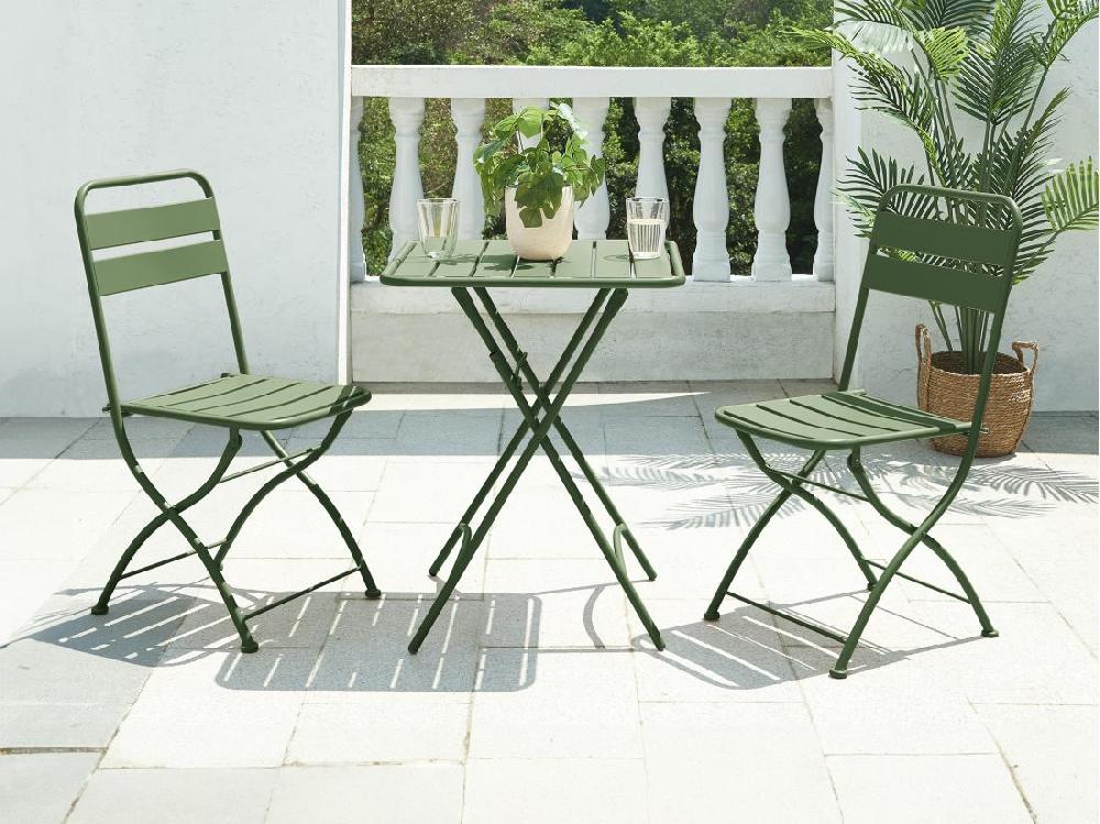 vente unique Salle à manger de jardin pliante en métal - une table L.60 cm et 2 chaises pliantes - Kaki - MIRMANDE de MYLIA