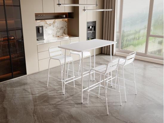 Vente Unique Salle à Manger Haute De Jardin En Métal : Une Table L.120 Cm Et 4 Chaises - Blanc - MIRMANDE De MYLIA