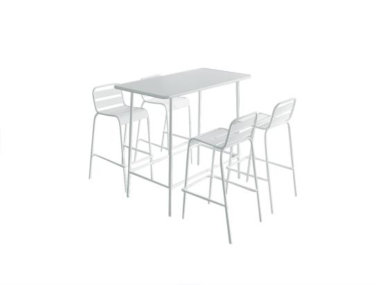 Vente Unique Salle à Manger Haute De Jardin En Métal : Une Table L.120 Cm Et 4 Chaises - Blanc - MIRMANDE De MYLIA