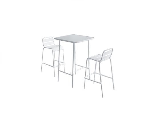 Vente Unique Salle à Manger Haute De Jardin En Métal : Une Table L.70 Cm Et 2 Chaises - Blanc - MIRMANDE De MYLIA