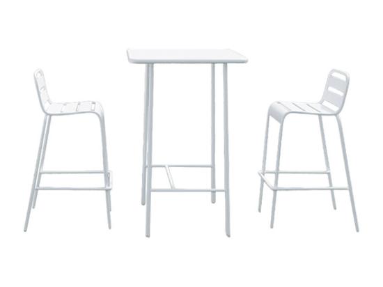 Vente Unique Salle à Manger Haute De Jardin En Métal : Une Table L.70 Cm Et 2 Chaises - Blanc - MIRMANDE De MYLIA
