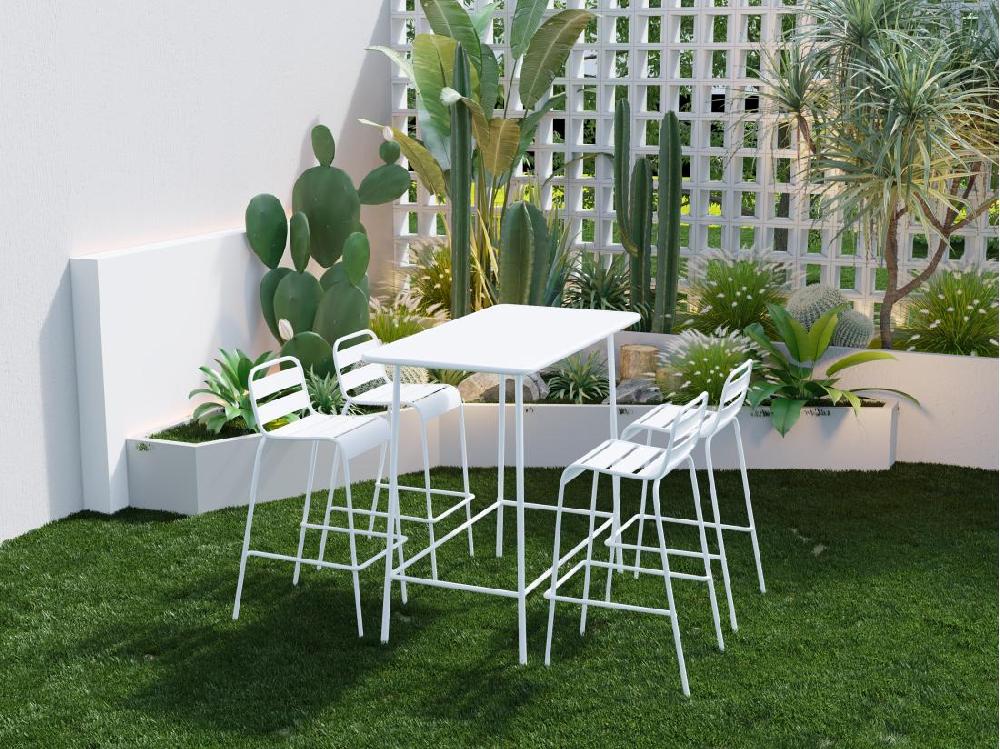 vente unique Salle à manger haute de jardin en métal : une table L.120 cm et 4 chaises - Blanc - MIRMANDE de MYLIA