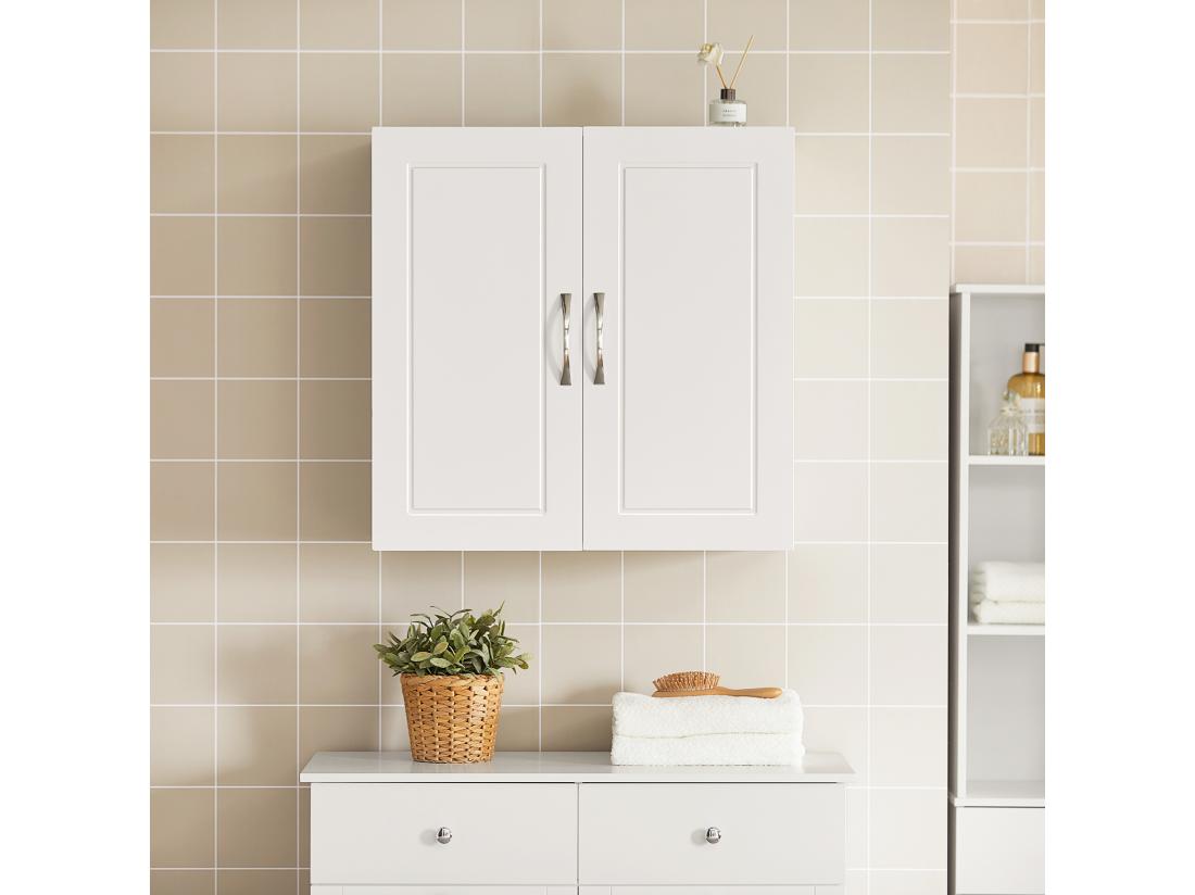 Vente Unique Salle De Bain Suspendue Placard Commode Murale – 2 Portes - Blanc FRG231-W