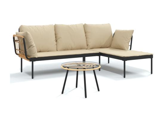 Vente Unique Salon De Jardin 3 Pcs Avec Coussins Beiges Résine Tressée
