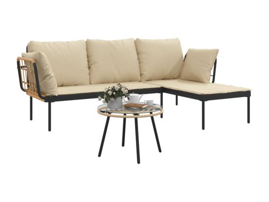 Vente Unique Salon De Jardin 3 Pcs Avec Coussins Beiges Résine Tressée