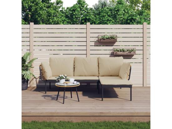 vente unique Salon de jardin 3 pcs avec coussins beiges résine tressée