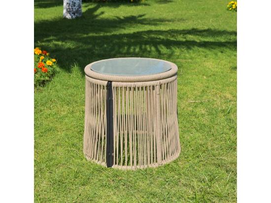 Vente Unique Salon De Jardin 4 Places - Canapé D'angle De Jardin En Acier Et Corde Tressée - Avec Une Table Basse - Beige