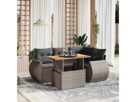 vente unique Salon de jardin 5 pcs avec coussins gris résine tressée