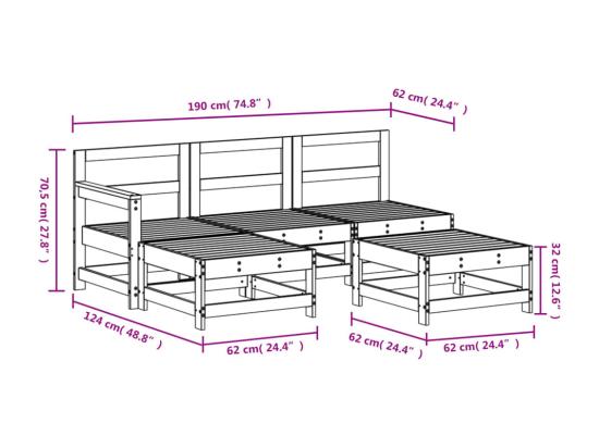 Vente Unique Salon De Jardin 5 Pcs Bois Massif De Pin