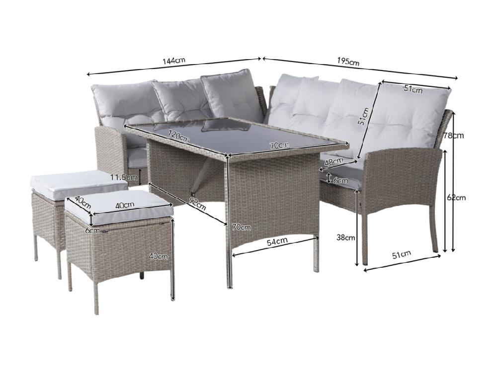Vente Unique Salon De Jardin 7 Places Avec Canapé Table Basse 2 Tabourets Et Oreiller Structure En Acier Kaki