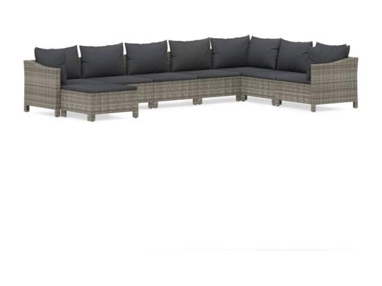 Vente Unique Salon De Jardin 8 Pcs Avec Coussins Gris Résine Tressée