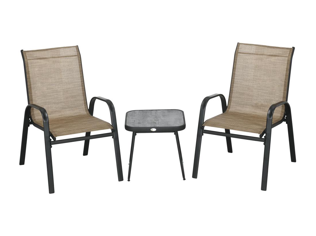 Vente Unique Salon De Jardin Bistro 2 Personnes 3 Pièces - Plateau Effet Béton Ciré Acier époxy Textilène Marron