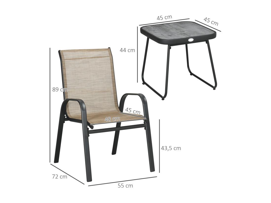 Vente Unique Salon De Jardin Bistro 2 Personnes 3 Pièces - Plateau Effet Béton Ciré Acier époxy Textilène Marron