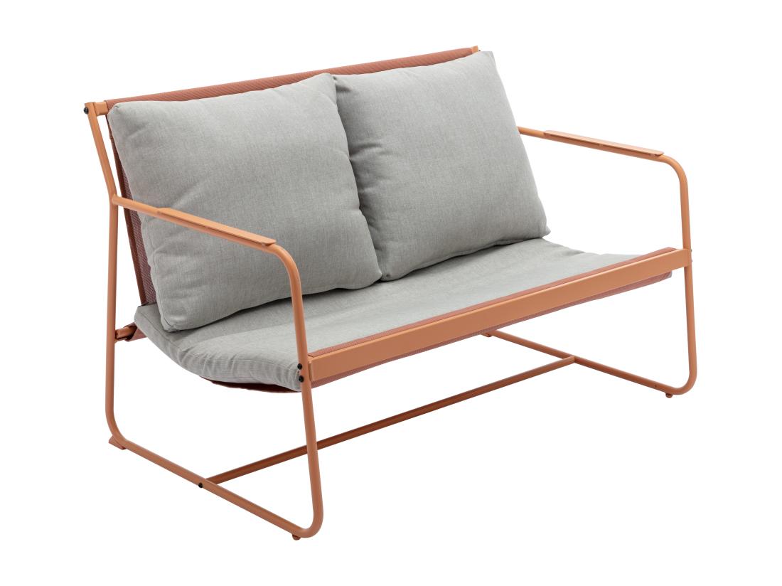 Vente Unique Salon De Jardin En Acier : 1 Canapé 2 Places 2 Fauteuils Et 2 Tables Basses - Orange Et Coussins Gris - LASIMO De MYLIA