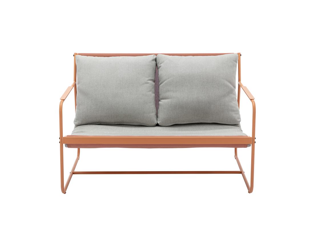 Vente Unique Salon De Jardin En Acier : 1 Canapé 2 Places 2 Fauteuils Et 2 Tables Basses - Orange Et Coussins Gris - LASIMO De MYLIA