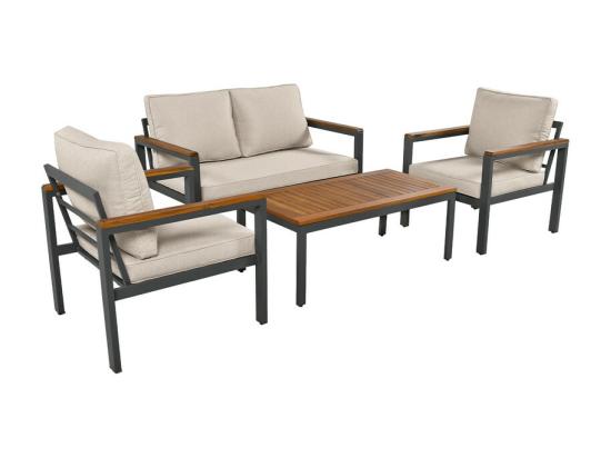Vente Unique Salon De Jardin En Acier Galvanisé - 1 Canapé 、2 Fauteuils Et 1 Table Basse - Décoré De Bois D'Acacia - Beige