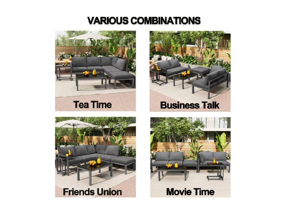 Vente Unique Salon De Jardin En Aluminium - 2 Canapés 1 Tabouret Et 2 Tables Basses - Avec Tous Les Coussins - Gris