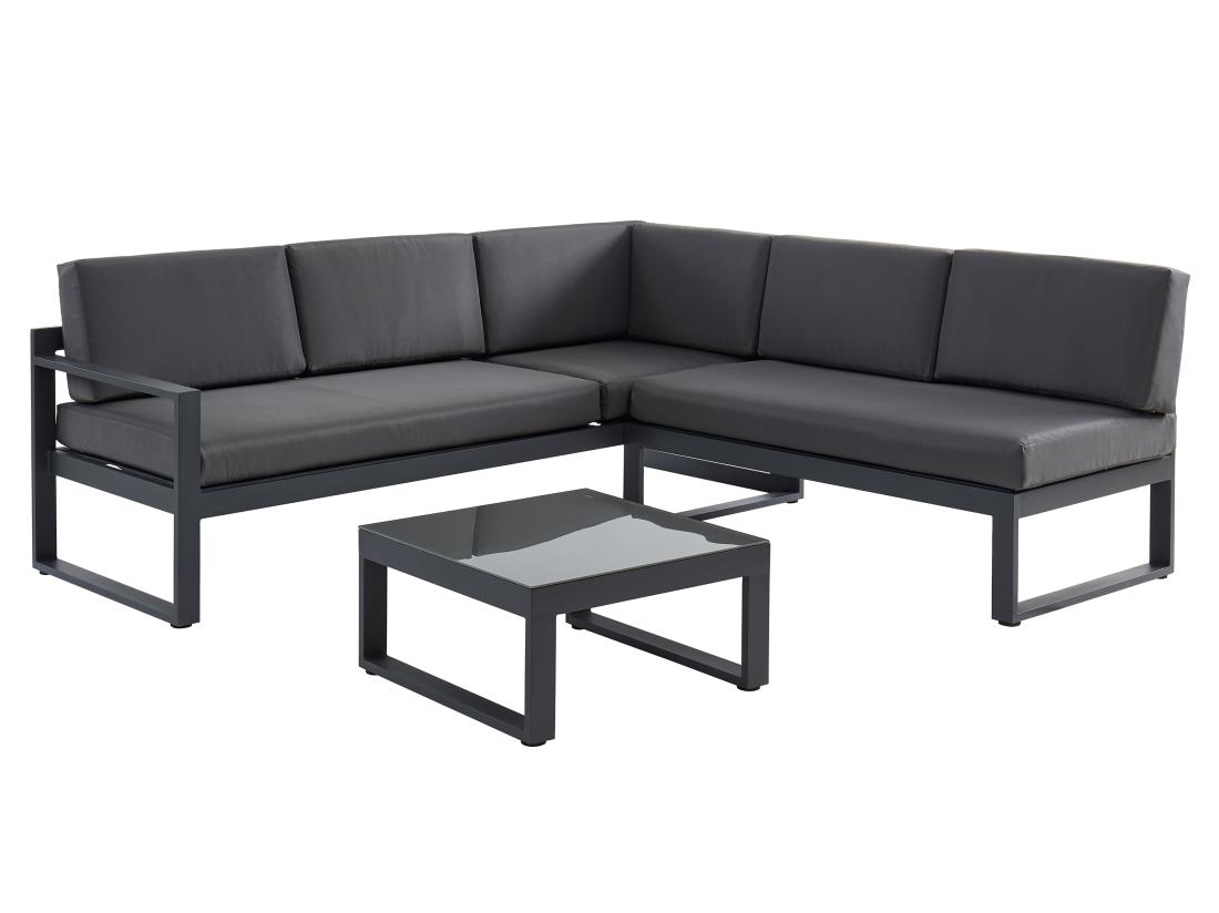 Vente Unique Salon De Jardin En Aluminium : Table Basse Et Canapé D'angle Relevable 6 Places - Anthracite - PALAOS II De MYLIA
