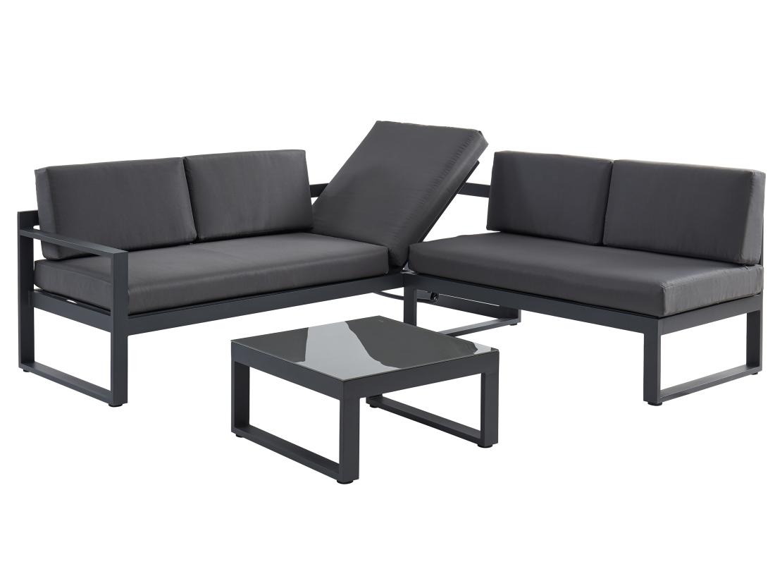 Vente Unique Salon De Jardin En Aluminium : Table Basse Et Canapé D'angle Relevable 6 Places - Anthracite - PALAOS II De MYLIA