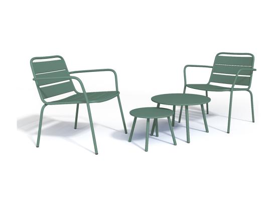 Vente Unique Salon De Jardin En Métal - 2 Fauteuils Bas Empilables Et Tables Gigognes - Vert Amande - MIRMANDE De MYLIA