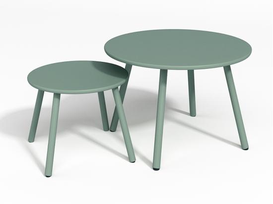 Vente Unique Salon De Jardin En Métal - 2 Fauteuils Bas Empilables Et Tables Gigognes - Vert Amande - MIRMANDE De MYLIA