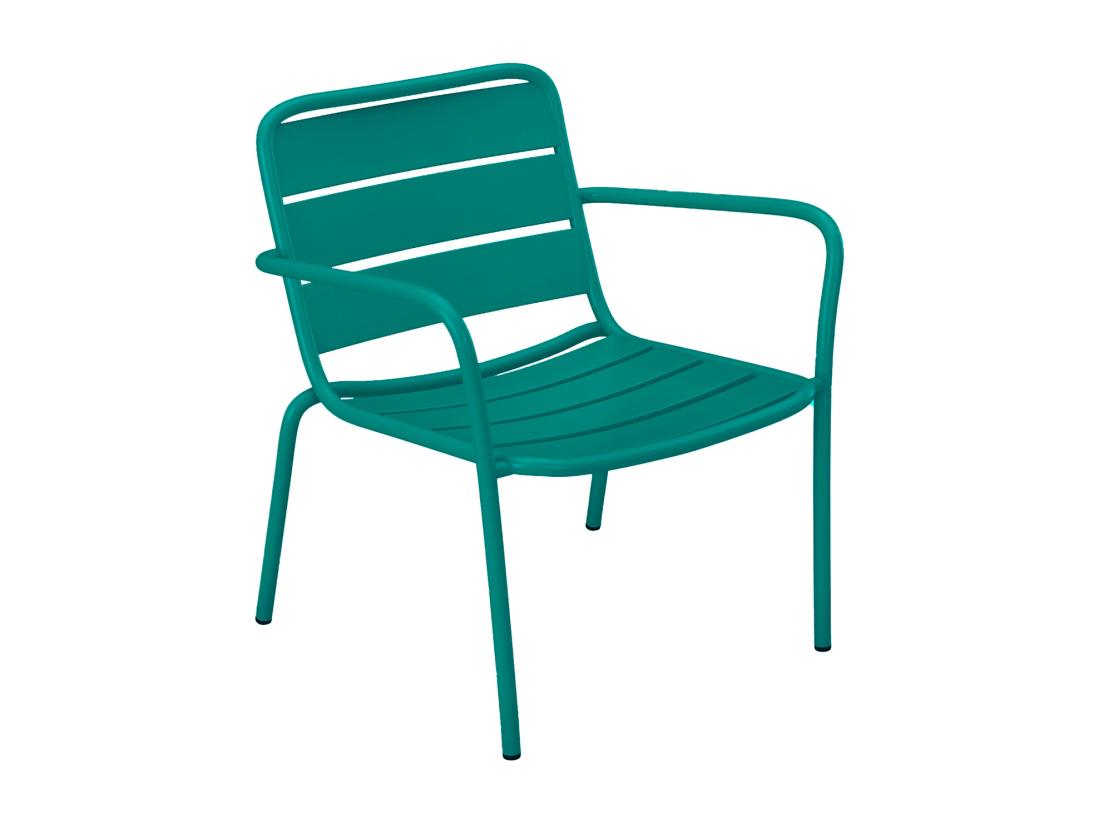 Vente Unique Salon De Jardin En Métal - 2 Fauteuils Bas Empilables Et Une Table D'appoint Ronde - Bleu Canard - MIRMANDE De MYLIA