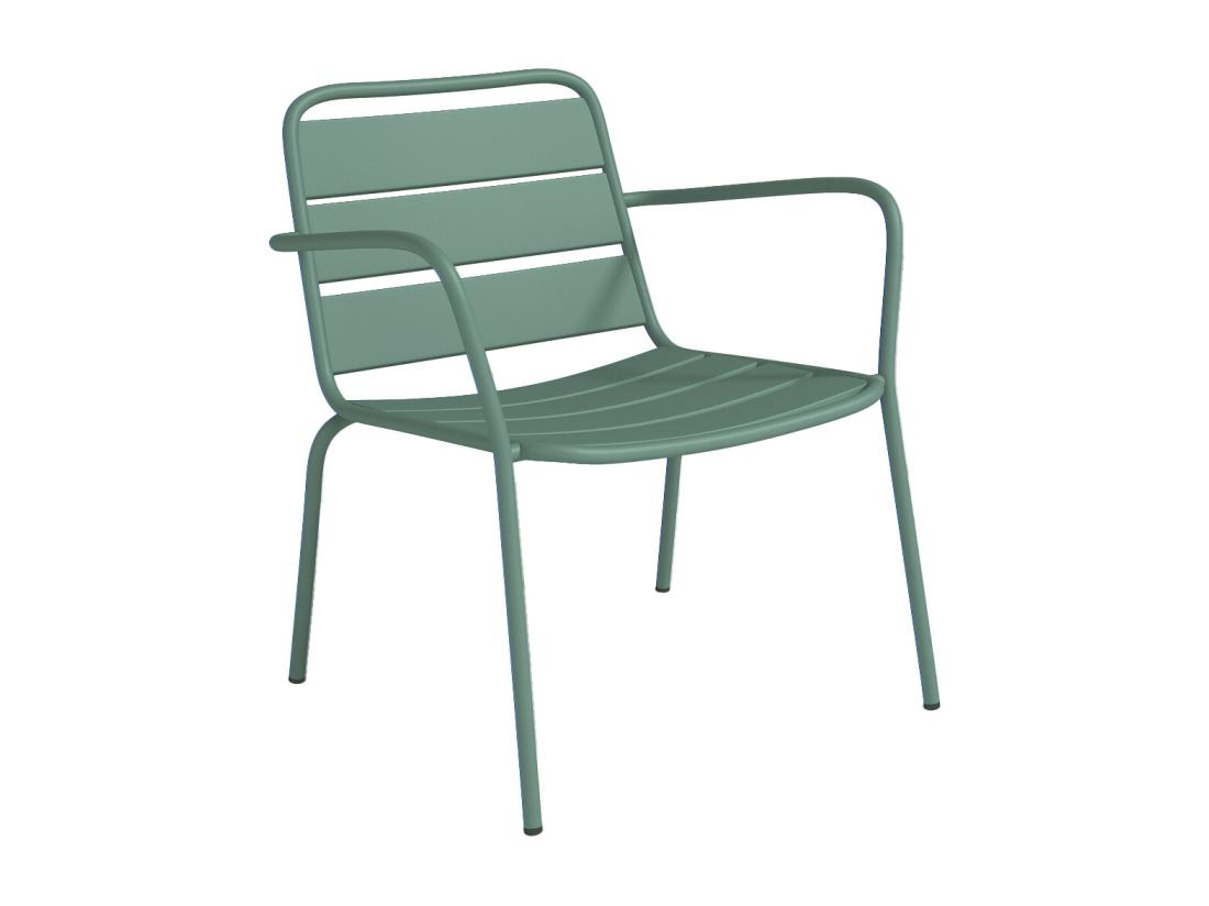 Vente Unique Salon De Jardin En Métal - 2 Fauteuils Bas Empilables Et Une Table D'appoint Carrée - Vert Amande - MIRMANDE De MYLIA