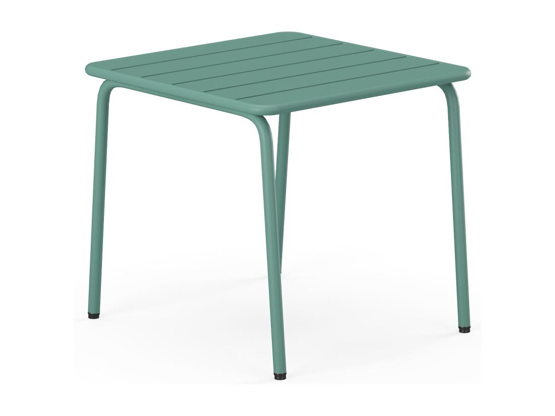 Vente Unique Salon De Jardin En Métal - 2 Fauteuils Bas Empilables Et Une Table D'appoint Carrée - Vert Amande - MIRMANDE De MYLIA