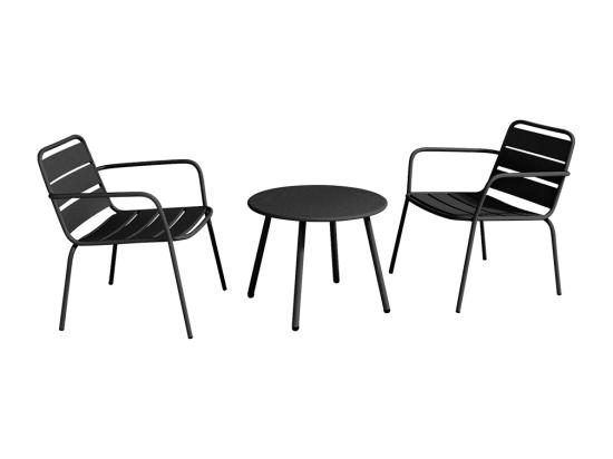 Vente Unique Salon De Jardin En Métal - 2 Fauteuils Bas Empilables Et Une Table D'appoint Ronde - Noir - MIRMANDE De MYLIA