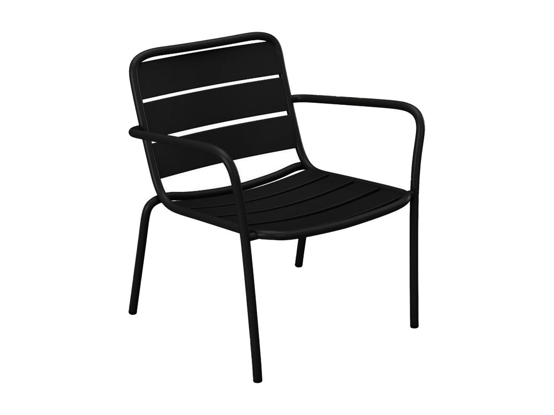 Vente Unique Salon De Jardin En Métal - 2 Fauteuils Bas Empilables Et Une Table D'appoint Ronde - Noir - MIRMANDE De MYLIA
