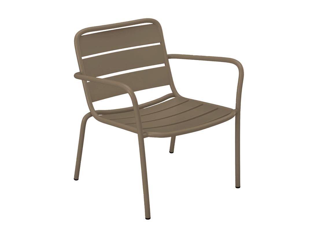 Vente Unique Salon De Jardin En Métal - 2 Fauteuils Bas Empilables Et Une Table D'appoint Ronde - Taupe - MIRMANDE De MYLIA