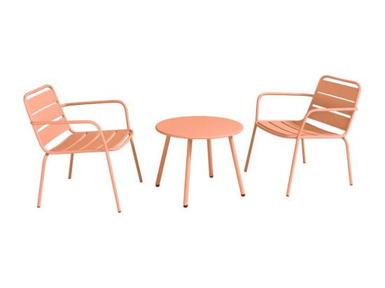 Vente Unique Salon De Jardin En Métal - 2 Fauteuils Bas Empilables Et Une Table D'appoint Ronde - Orange Clair - MIRMANDE De MYLIA