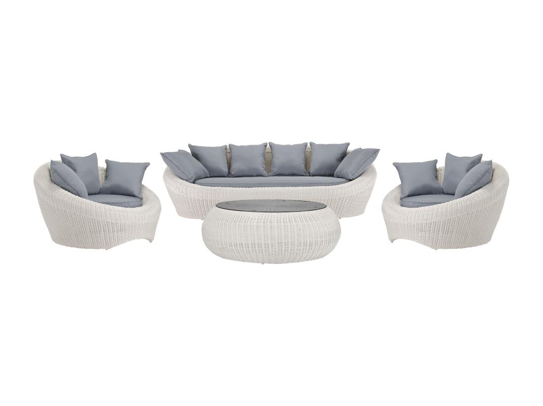 Vente Unique Salon De Jardin En Résine Tressée Ivoire : Canapé 2 Fauteuils Et Table Basse - WHITEHEAVEN De MYLIA