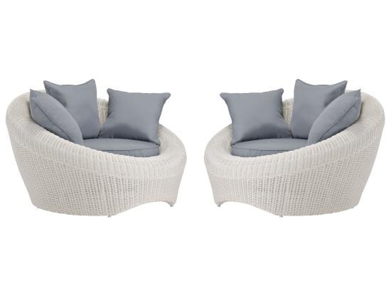 Vente Unique Salon De Jardin En Résine Tressée Ivoire : Canapé 2 Fauteuils Et Table Basse - WHITEHEAVEN De MYLIA