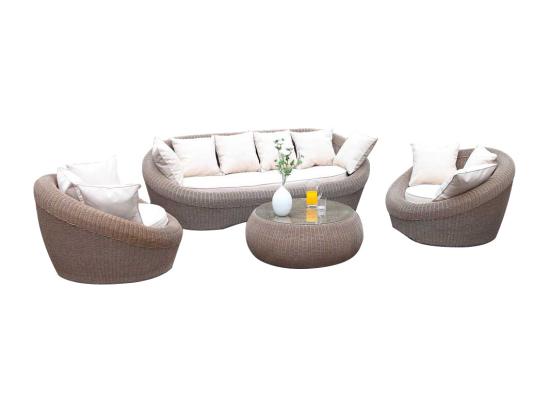 Vente Unique Salon De Jardin En Résine Tressée Marron : Canapé 2 Fauteuils Et Table Basse - WHITEHEAVEN De MYLIA