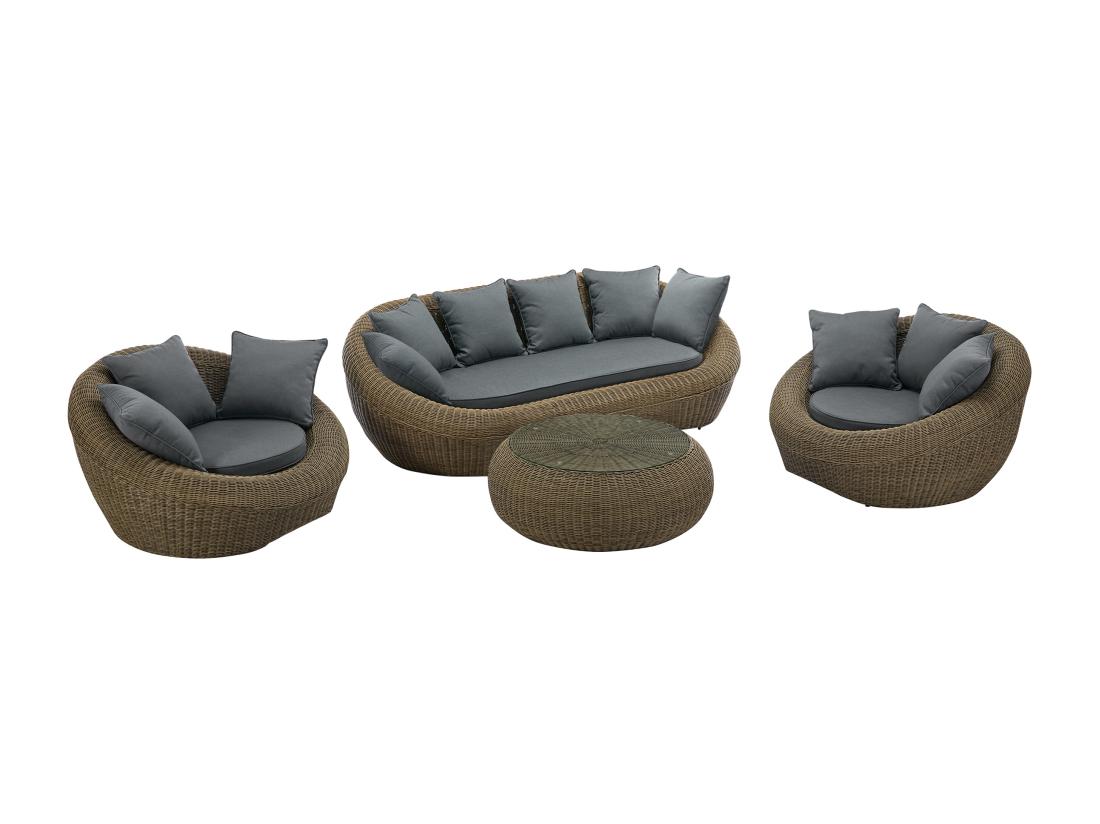 Vente Unique Salon De Jardin En Résine Tressée Naturel Foncé : Canapé 2 Fauteuils Et Table Basse - WHITEHEAVEN De MYLIA