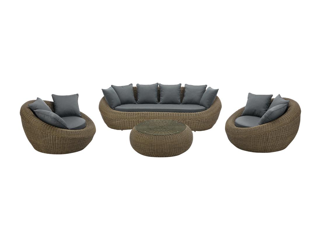 Vente Unique Salon De Jardin En Résine Tressée Naturel Foncé : Canapé 2 Fauteuils Et Table Basse - WHITEHEAVEN De MYLIA