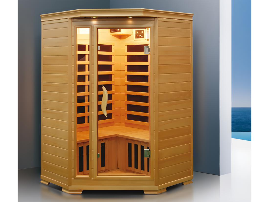Vente Unique Sauna Infrarouge 3/4 Places D'angle Gamme Prestige ARVIKA II - 120x56x120x H190 Cm - 2100W