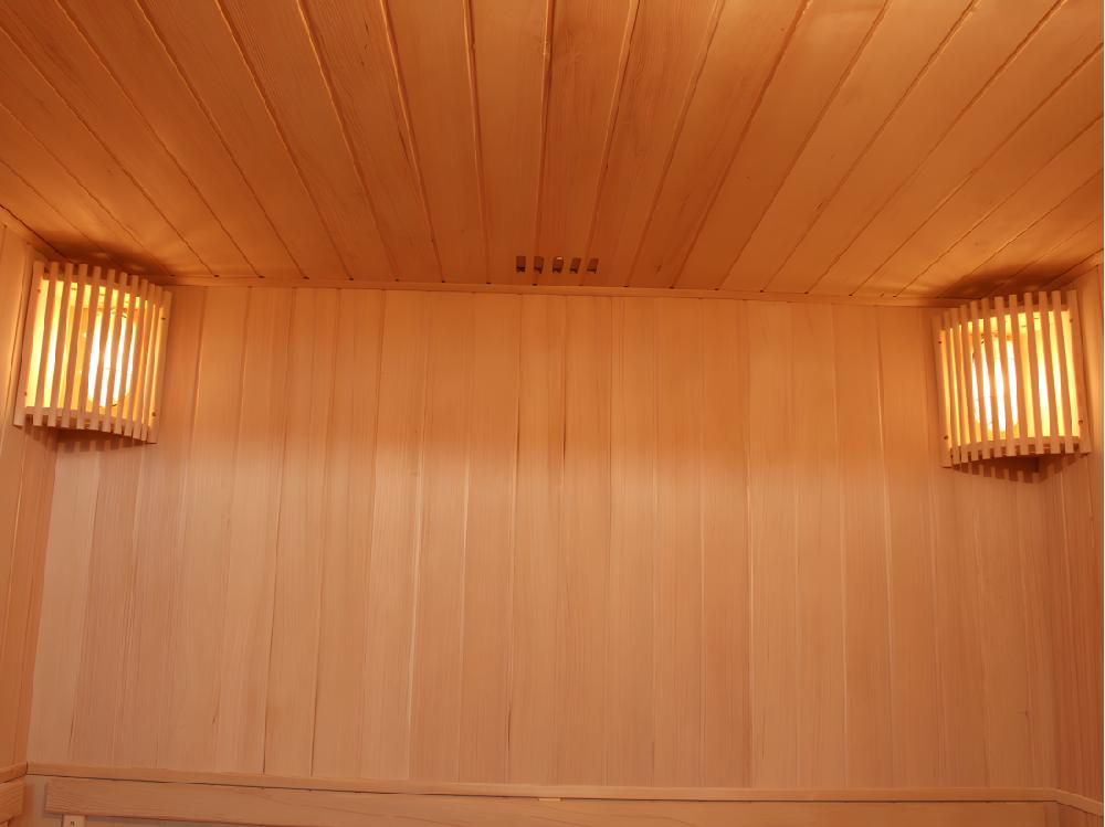 Vente Unique Sauna Traditionnel Finlandais 4/5 Places FABORG Vitré Avec étagères - 200x180x200