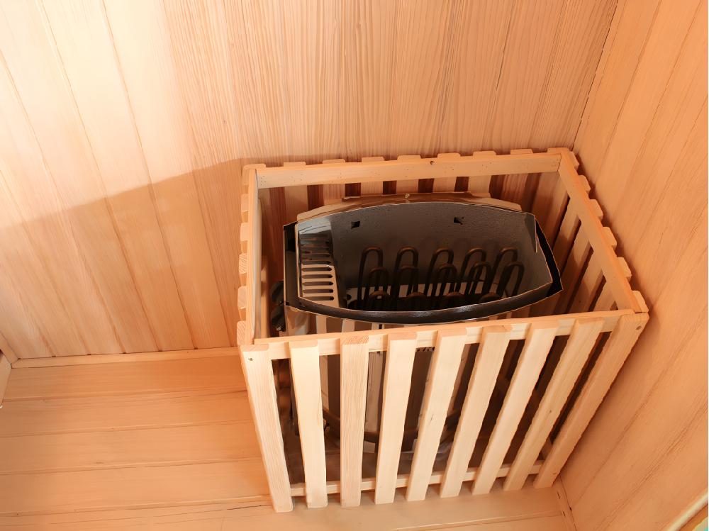 Vente Unique Sauna Traditionnel Finlandais 4/5 Places FABORG Vitré Avec étagères - 200x180x200
